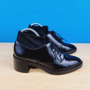 Zara Trafaluc Womens Size‎ 8 Shoes Black patent Sock Block Heeled booties EU 39